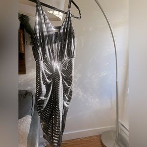 ASTR Black Square Sequence Midi Cocktail Dress